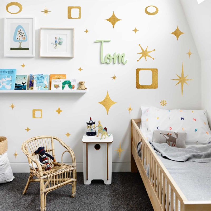 Easma Star Wall Decals Retro Star Wall Decal Ovals and Squares Walls Decals Geometric Walls Stickers Vinyl Decal Removable Peel and Stick Murals Stickers for Bedroom Living Room Office Decor - Image 4