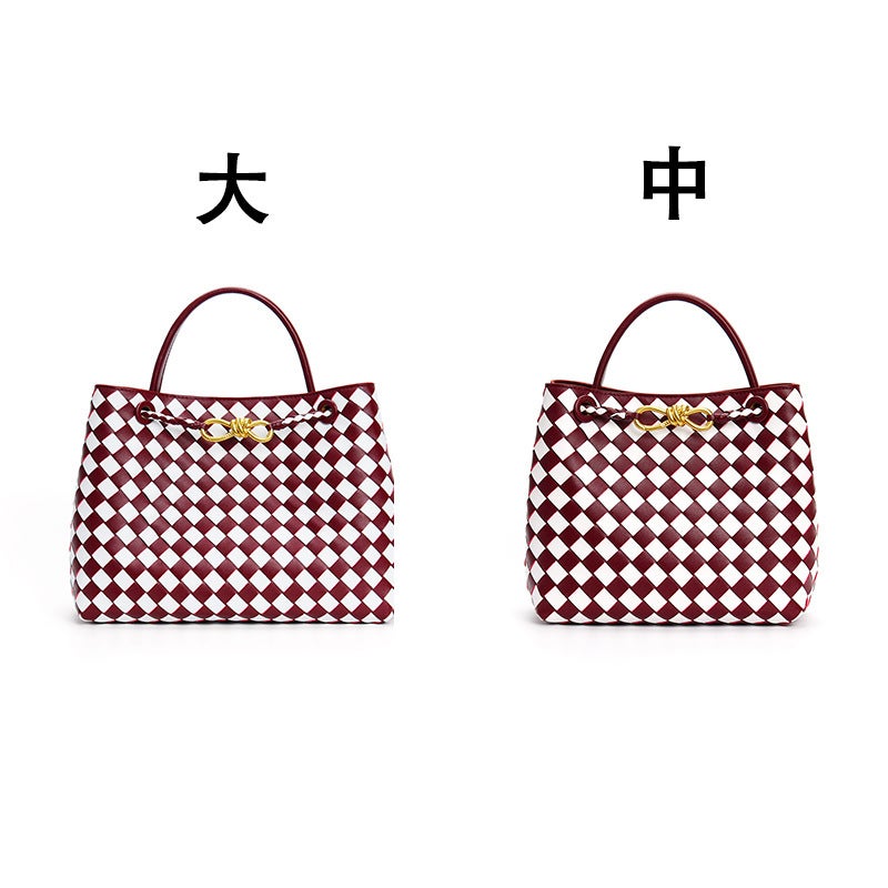 Woven Bag With Gold Hardware Rope Buckle Tote Bag Trendy Color-Blocking Large Capacity Single Shoulder Crossbody Bag For Women - Image 1