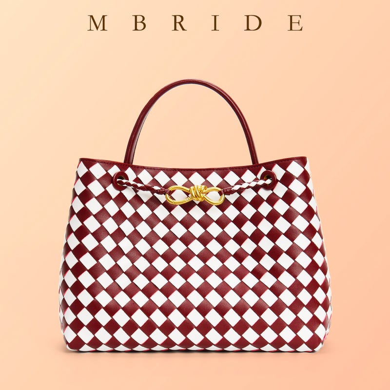 Woven Bag With Gold Hardware Rope Buckle Tote Bag Trendy Color-Blocking Large Capacity Single Shoulder Crossbody Bag For Women - Image 2