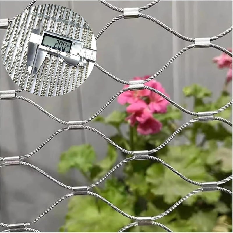 304 Stainless Steel Rope Net Flexible Cable Balustrade Mesh Fall Prevention Net High Altitude Animal Poultry Barrier Fence 10 Cm/1.5 Mm Safety Netting(2x3m/6.56x9.84ft) - Image 2