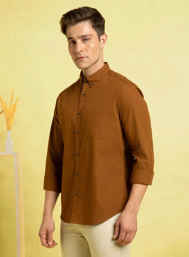 Dennis Lingo Stylish Dark Khaki Shirt For Men With A Modern Fit Crafted From Premium Fabric Cotton Fabric