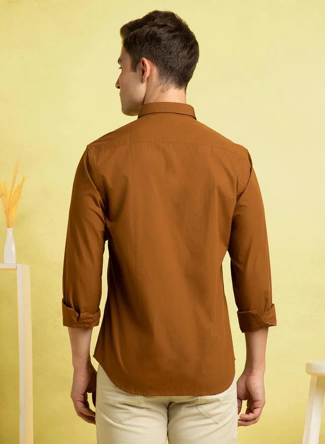Dennis Lingo Stylish Dark Khaki Shirt For Men With A Modern Fit Crafted From Premium Fabric Cotton Fabric