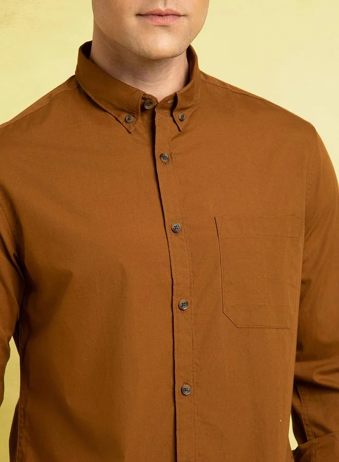 Dennis Lingo Stylish Dark Khaki Shirt For Men With A Modern Fit Crafted From Premium Fabric Cotton Fabric