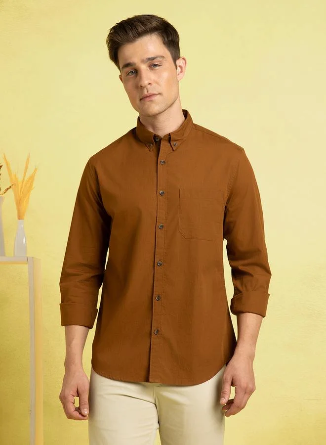 Dennis Lingo Stylish Dark Khaki Shirt For Men With A Modern Fit Crafted From Premium Fabric Cotton Fabric