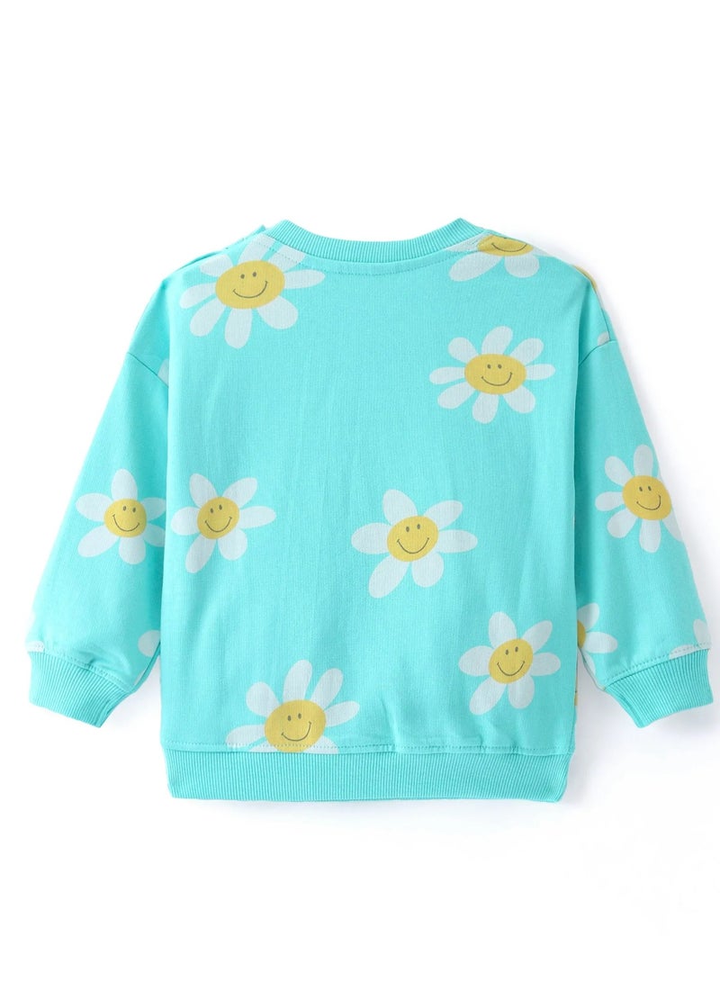 Bonfino Bonfino 100% Cotton French Terry Knit Full Drop Shoulder Sleeves Sweatshirt & Pant Floral Print - Blue(9-24M)  - Image 3