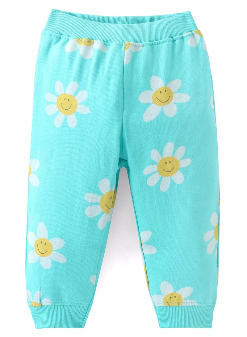 Bonfino Bonfino 100% Cotton French Terry Knit Full Drop Shoulder Sleeves Sweatshirt & Pant Floral Print - Blue(9-24M)  - Image 4