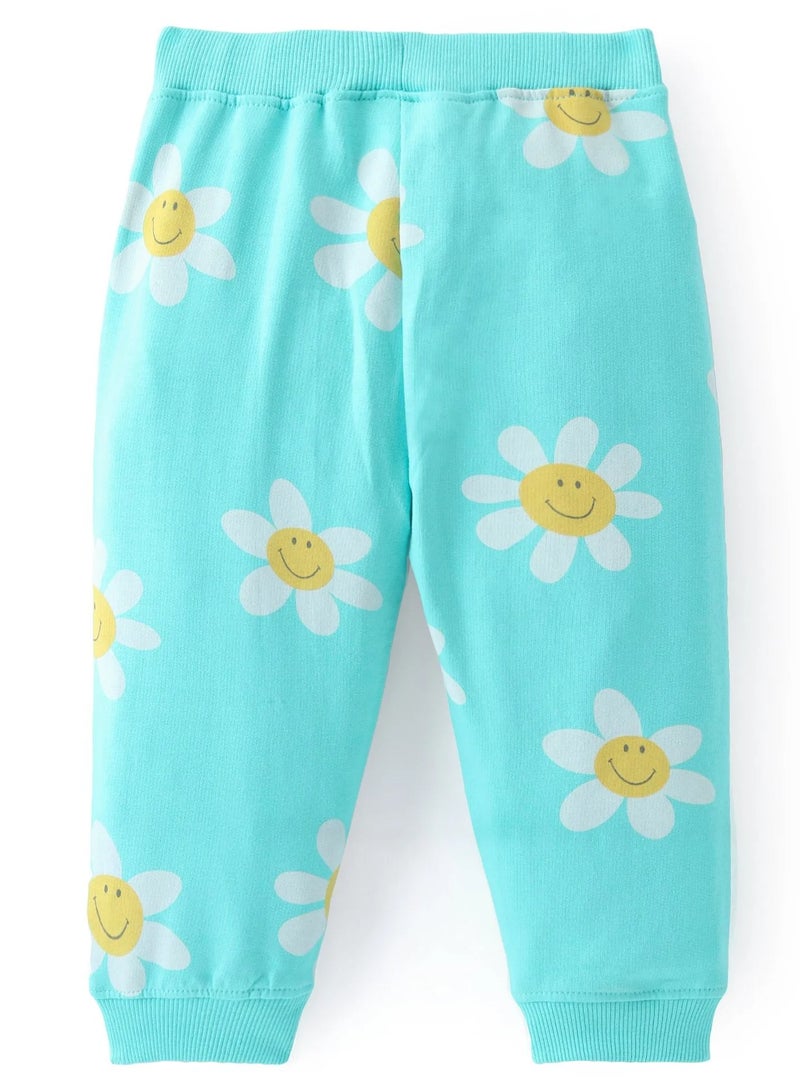 Bonfino Bonfino 100% Cotton French Terry Knit Full Drop Shoulder Sleeves Sweatshirt & Pant Floral Print - Blue(9-24M)  - Image 5