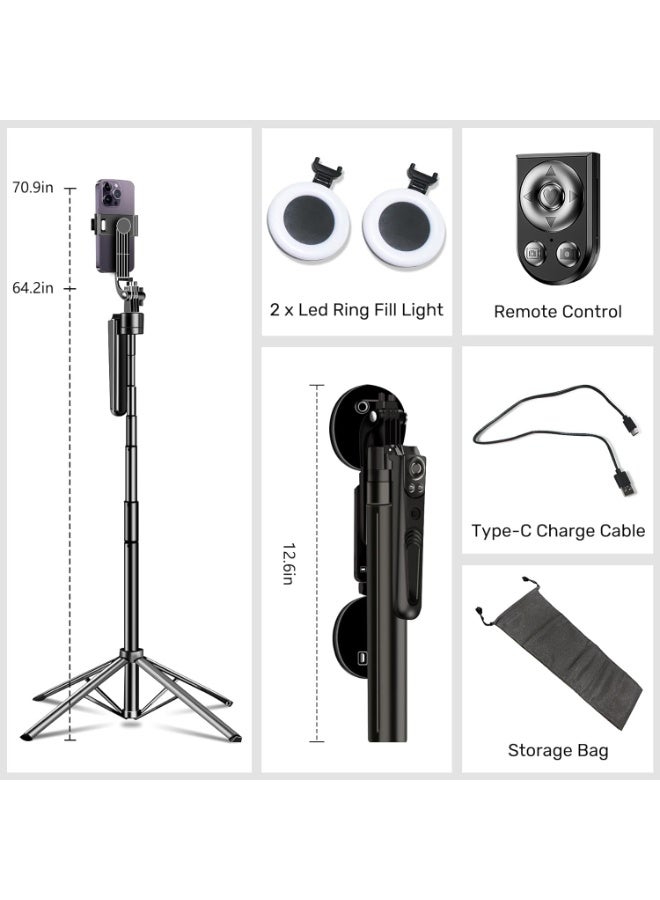 4-in-1 70” Extendable Smart Tripod with 360° Face Tracking, Fill Light & Remote Control – Compatible with iPhone - Image 2