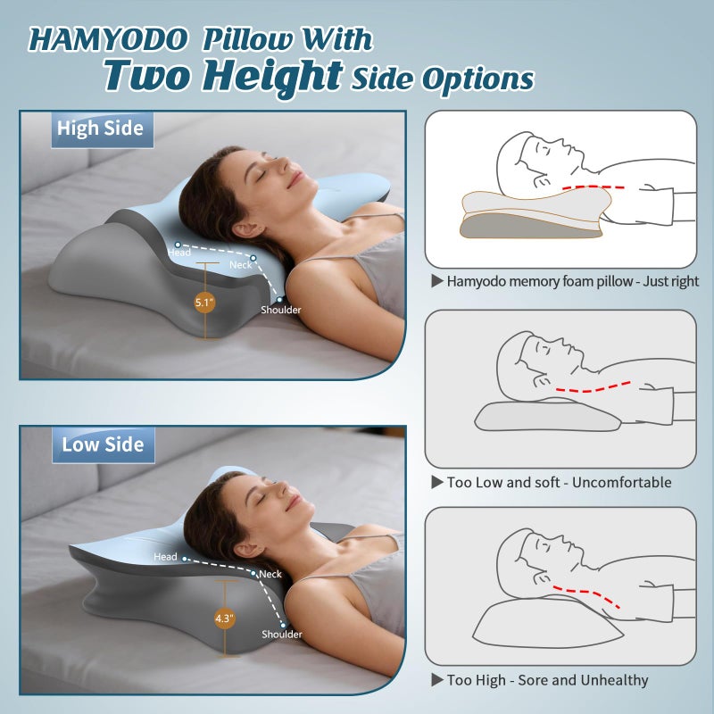 HAMYODO Cervical Pillow for Neck Pain Relief, Ergonomic Pillow for Sleeping, Neck Support Bed Pillows, Orthopedic Contour Pillow for Side Back Stomach Sleepers,Neck Support Memory Foam Pillows - Image 5