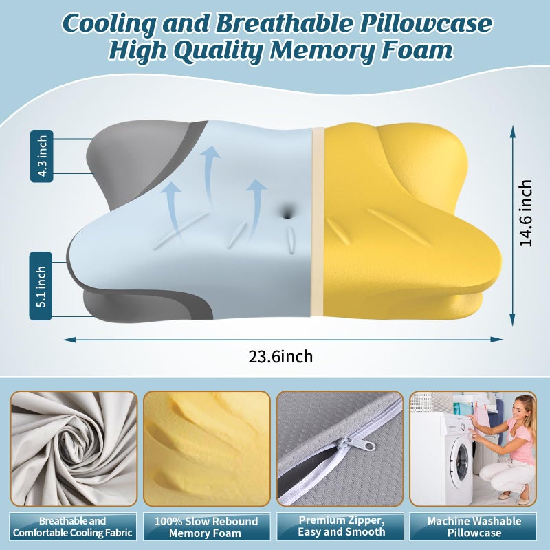 HAMYODO Cervical Pillow for Neck Pain Relief, Ergonomic Pillow for Sleeping, Neck Support Bed Pillows, Orthopedic Contour Pillow for Side Back Stomach Sleepers,Neck Support Memory Foam Pillows - Image 3