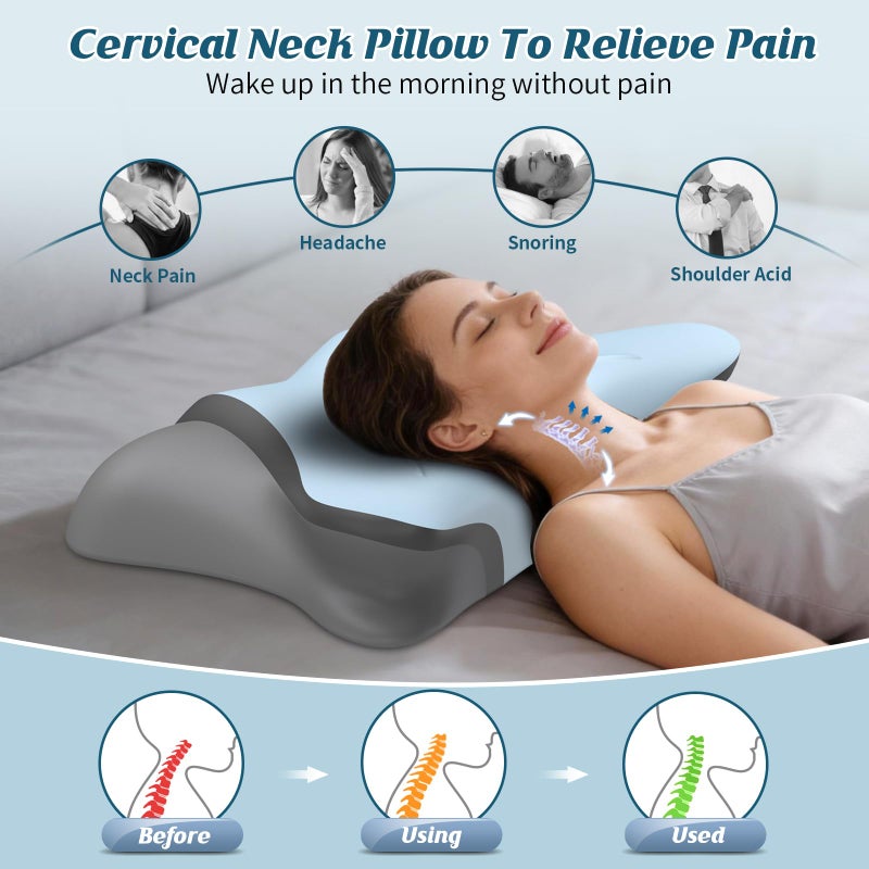 HAMYODO Cervical Pillow for Neck Pain Relief, Ergonomic Pillow for Sleeping, Neck Support Bed Pillows, Orthopedic Contour Pillow for Side Back Stomach Sleepers,Neck Support Memory Foam Pillows - Image 2