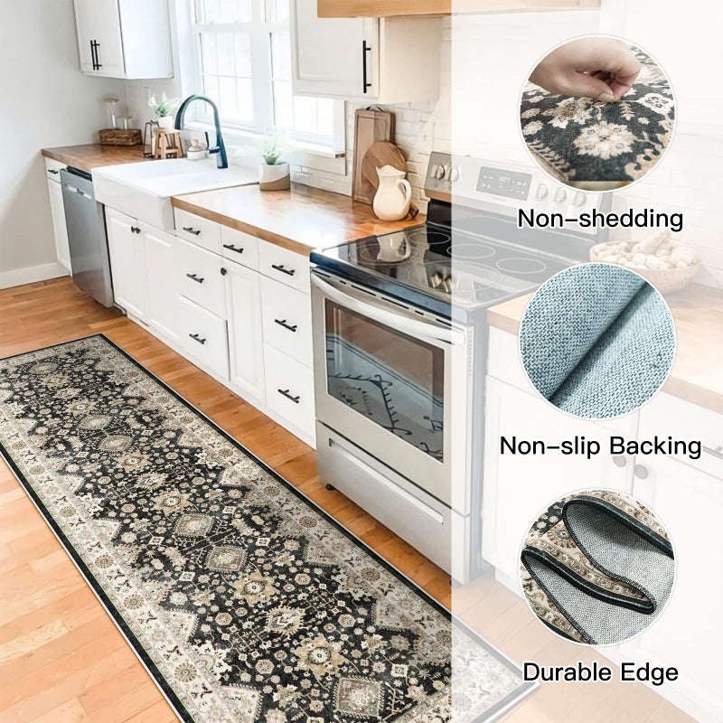TOPRUUG Washable Hallway Runner Rug 2x10: Non Slip Runner Rugs with Rubber Backing Soft Kitchen Rug Farmhouse Distressed Carpet for Living Room Bedroom Bathroom (Black, 2X10) - Image 3