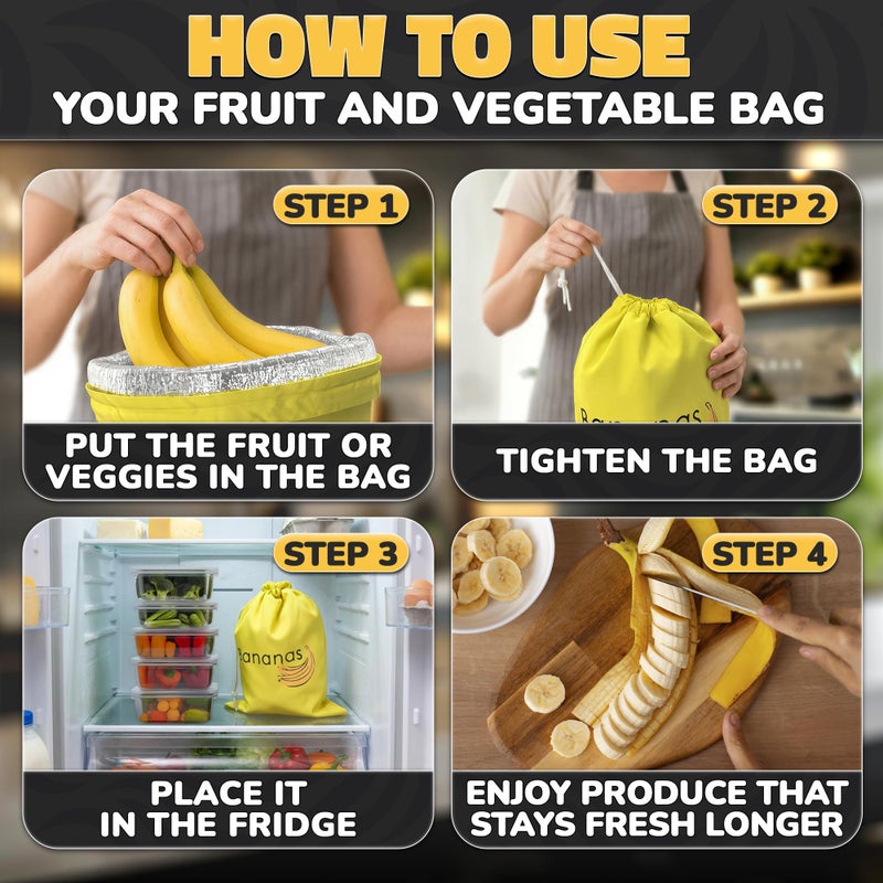 VIKROM Banana Storage Bag with Aluminum Lining - 13.7x11" Banana Bags to Keep Bananas Fresh Longer, Nylon Banana Keeper to Prevent Ripening, Reusable Banana Saver for Fruits & Veggies, for Home & Travel Use - Image 5