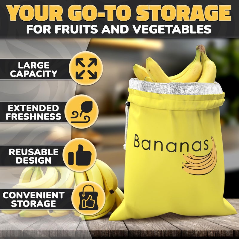 VIKROM Banana Storage Bag with Aluminum Lining - 13.7x11" Banana Bags to Keep Bananas Fresh Longer, Nylon Banana Keeper to Prevent Ripening, Reusable Banana Saver for Fruits & Veggies, for Home & Travel Use - Image 4