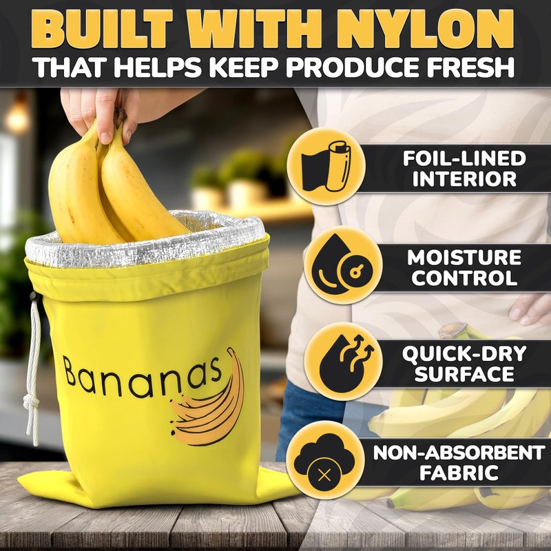 VIKROM Banana Storage Bag with Aluminum Lining - 13.7x11" Banana Bags to Keep Bananas Fresh Longer, Nylon Banana Keeper to Prevent Ripening, Reusable Banana Saver for Fruits & Veggies, for Home & Travel Use - Image 3