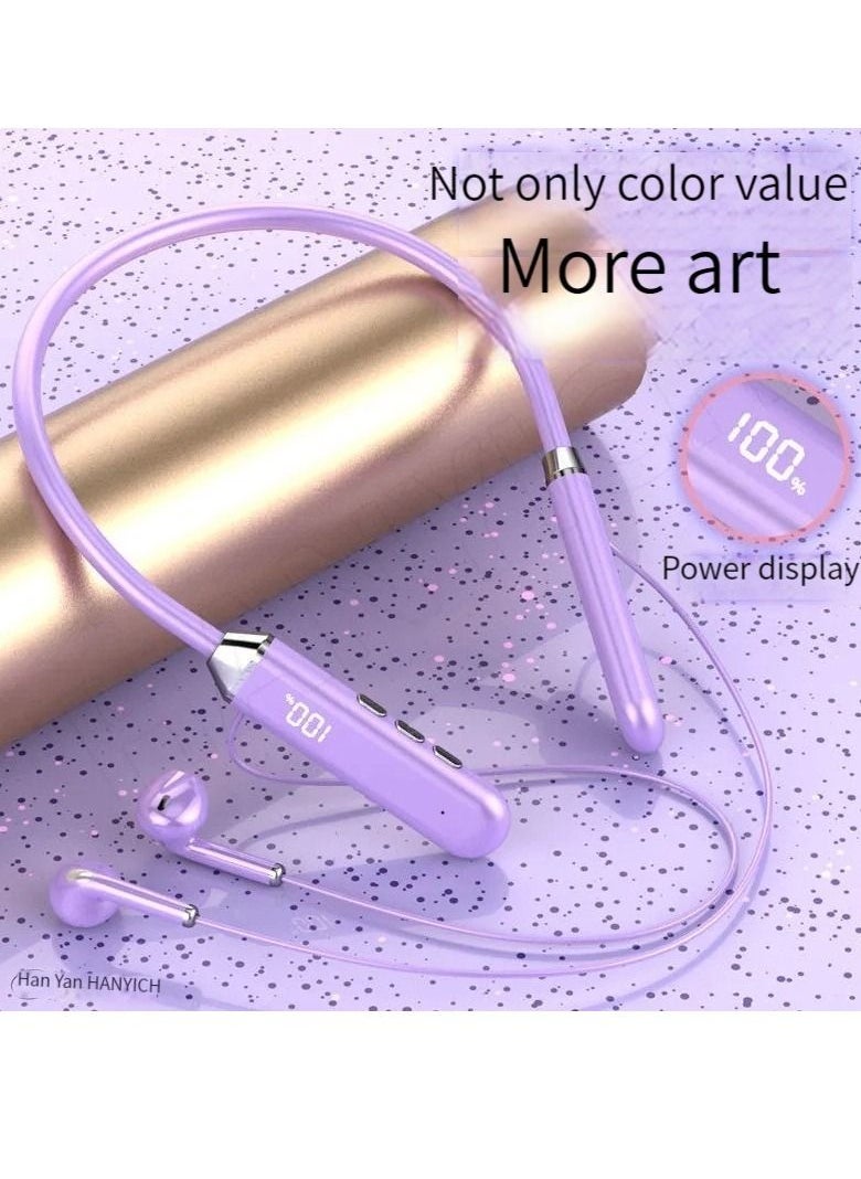 GELESE Digital Display Wireless Bluetooth Headphones Sports Neckband Headphones In-Ear Super Long Standby Headphones (Purple)  - Image 1