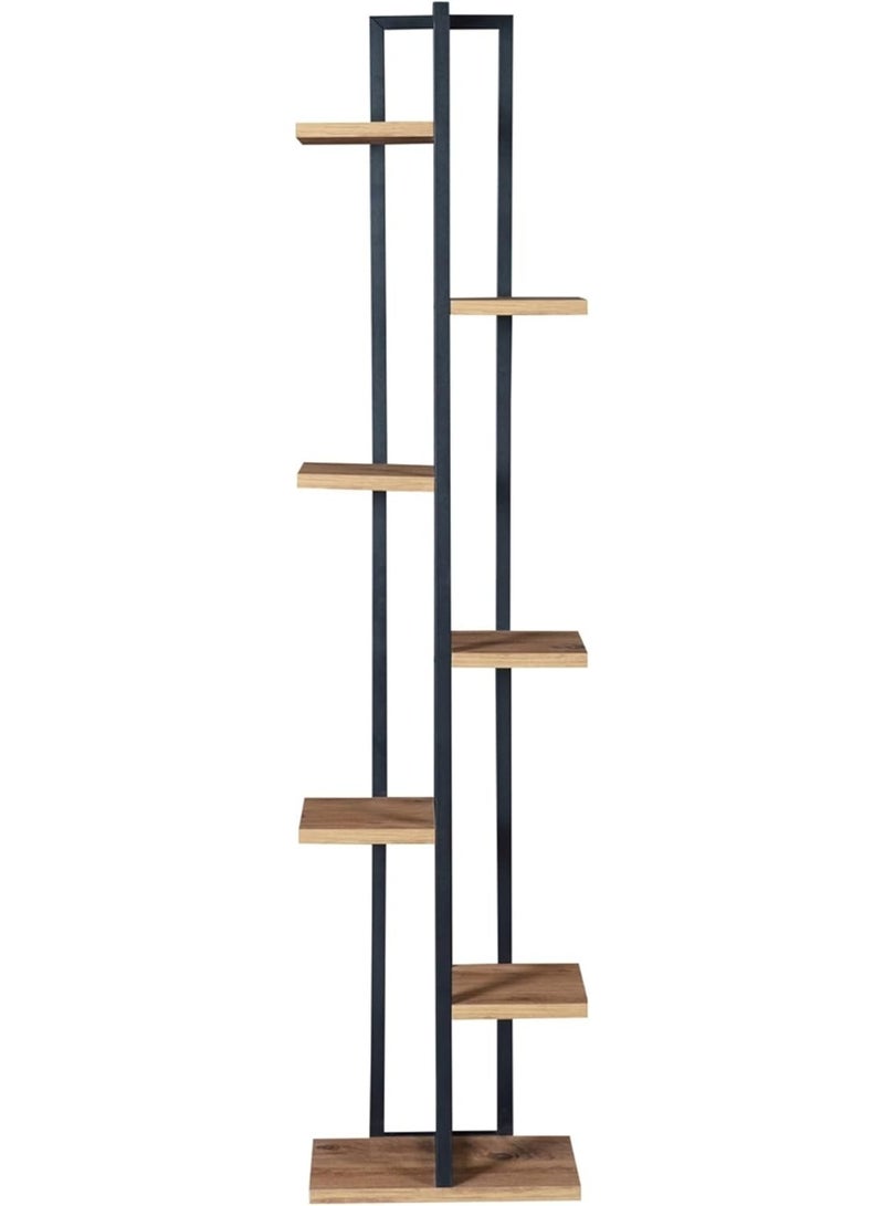 7-Tier Flower Stand Plant Shelf, Indoor Metal and Wood Plant Display Rack, Decorative Bunk Shelf for Living Room, Easy to Assemble and Clean, Black/Walnut Finish, Multi-Purpose Plant Stand - Image 2