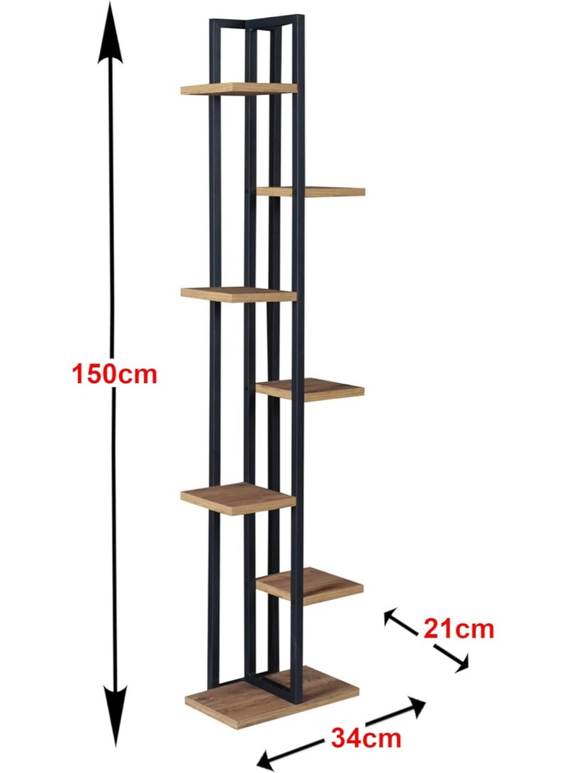 7-Tier Flower Stand Plant Shelf, Indoor Metal and Wood Plant Display Rack, Decorative Bunk Shelf for Living Room, Easy to Assemble and Clean, Black/Walnut Finish, Multi-Purpose Plant Stand - Image 3
