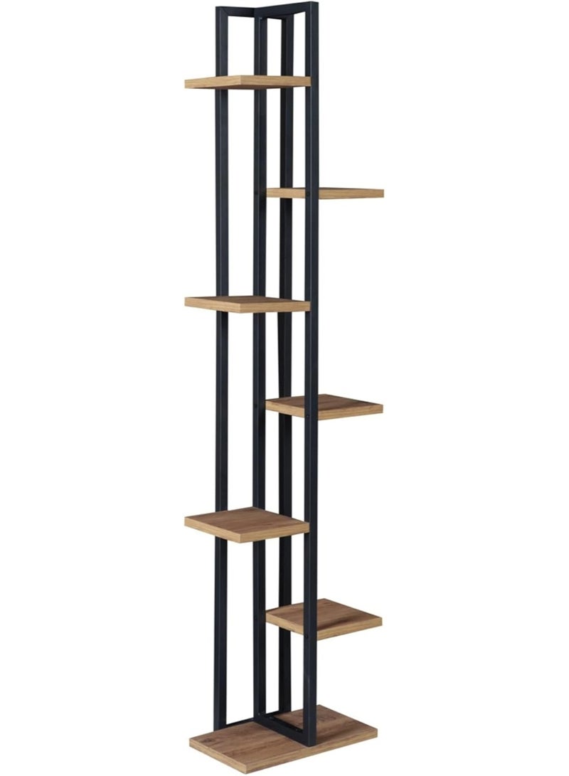 7-Tier Flower Stand Plant Shelf, Indoor Metal and Wood Plant Display Rack, Decorative Bunk Shelf for Living Room, Easy to Assemble and Clean, Black/Walnut Finish, Multi-Purpose Plant Stand - Image 1