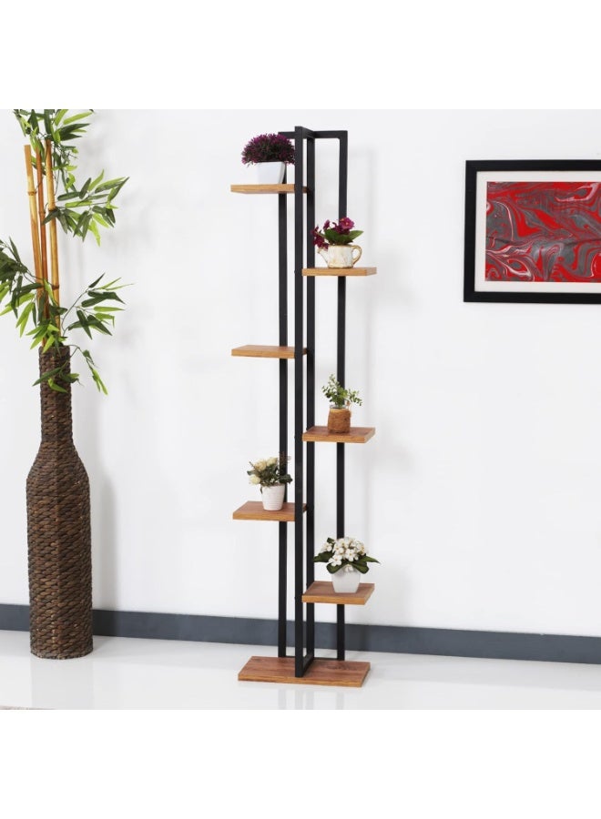 7-Tier Flower Stand Plant Shelf, Indoor Metal and Wood Plant Display Rack, Decorative Bunk Shelf for Living Room, Easy to Assemble and Clean, Black/Walnut Finish, Multi-Purpose Plant Stand - Image 5