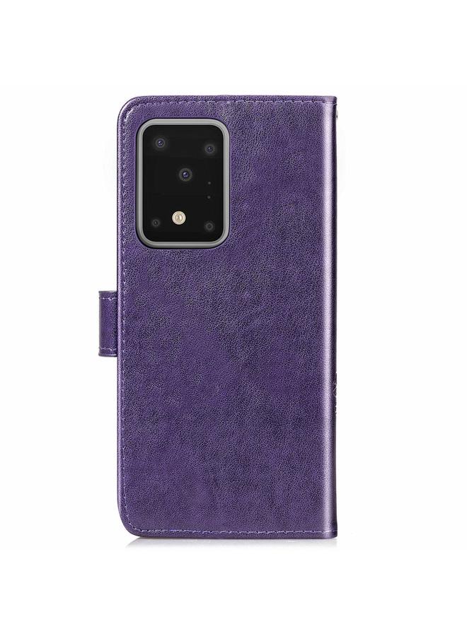 S-TOP Case For Galaxy S20 Ultra Four-leaf Clasp Embossed Buckle Mobile Phone Protection Leather Case with Lanyard & Card Slot & Wallet & Bracket Function - Image 4