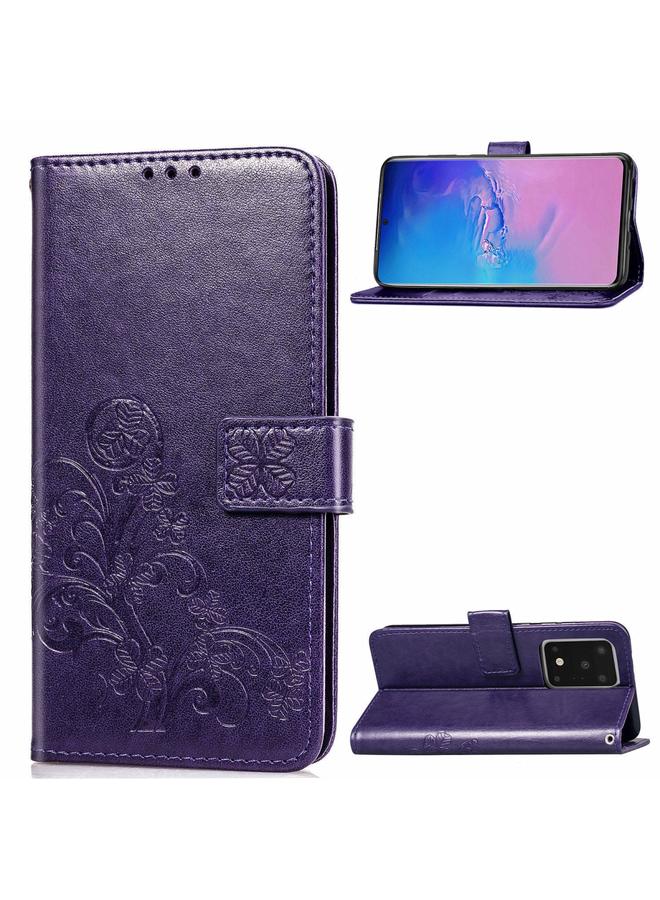 S-TOP Case For Galaxy S20 Ultra Four-leaf Clasp Embossed Buckle Mobile Phone Protection Leather Case with Lanyard & Card Slot & Wallet & Bracket Function - Image 1