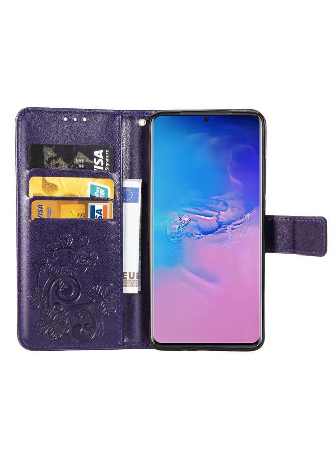 S-TOP Case For Galaxy S20 Ultra Four-leaf Clasp Embossed Buckle Mobile Phone Protection Leather Case with Lanyard & Card Slot & Wallet & Bracket Function - Image 5