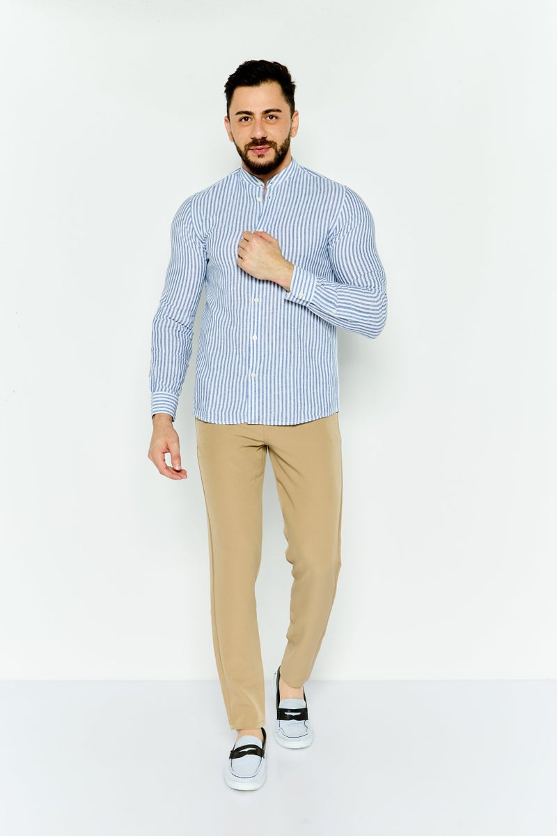 Gazzarrini قميص رجالي عادي بأكمام طويلة مخطط، أبيض - Image 2