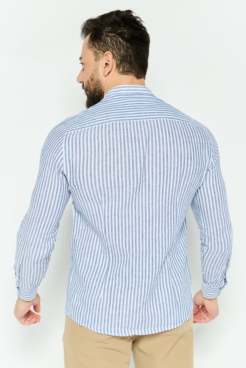 Gazzarrini قميص رجالي عادي بأكمام طويلة مخطط، أبيض - Image 4