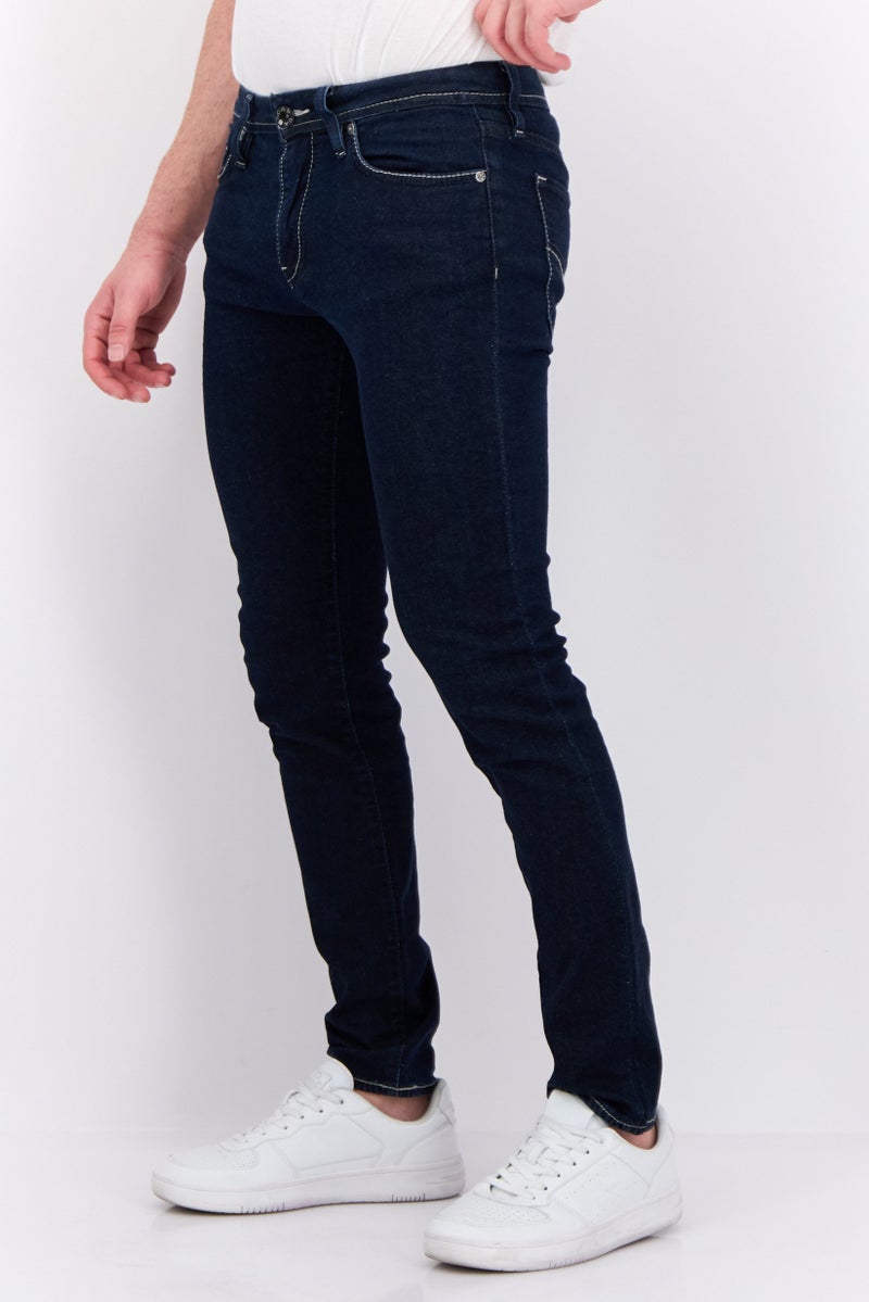 GAS Men Skinny Fit Solid Stretchable Jeans, Dark Blue - Image 4