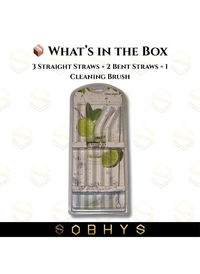 SOBHYS Glass Drinking Straw Set, 6-Piece Borosilicate Straws with Cleaning Brush, Straight & Bent Design for Smoothies, Cocktails, Juices – SOBHYS - Image 2