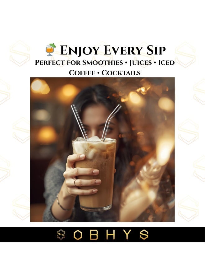 SOBHYS Glass Drinking Straw Set, 6-Piece Borosilicate Straws with Cleaning Brush, Straight & Bent Design for Smoothies, Cocktails, Juices – SOBHYS - Image 4