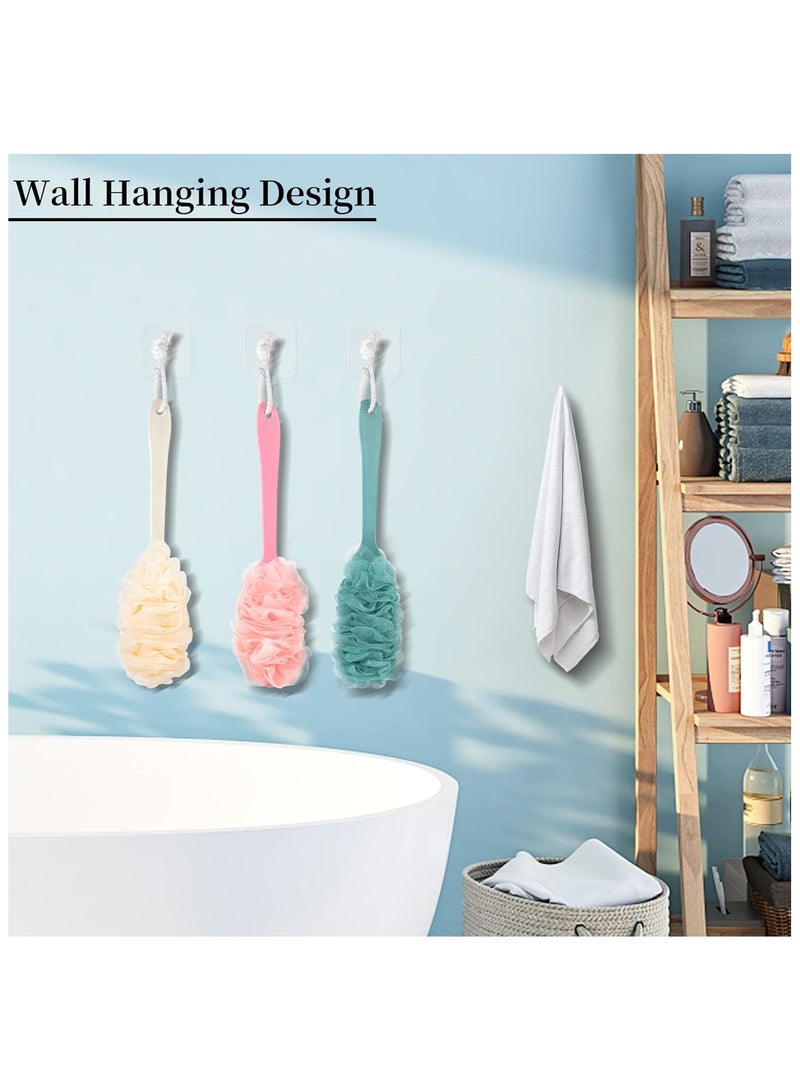 Shower Sponge with Handle, Bath Sponge with Long Handle, Mesh Bath Brush with 3 Adhesive Hooks, Back Brush, Bath Washer for Men and Women, Pack of 3 - Image 4