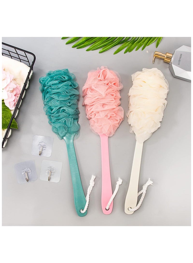 Shower Sponge with Handle, Bath Sponge with Long Handle, Mesh Bath Brush with 3 Adhesive Hooks, Back Brush, Bath Washer for Men and Women, Pack of 3 - Image 5