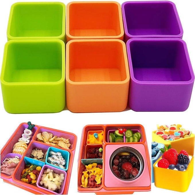 SILICONE LUNCH BOX DIVIDERS SQUARE BENTO BOX KIT ACCESSORIES MEAL PREP CONTAINERS