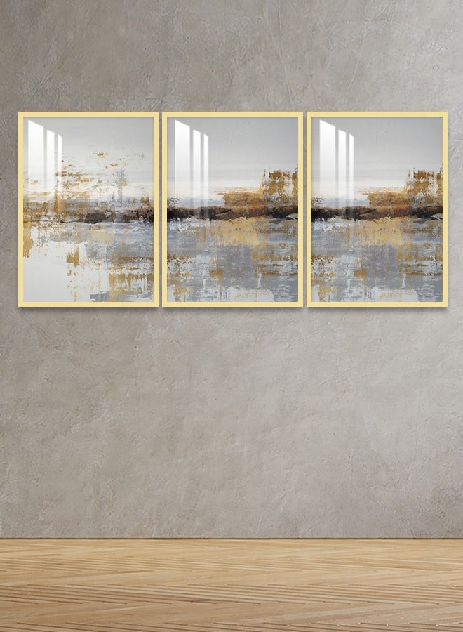 4gdran Three wooden wall paintings with an abstract design, size (150x70) cm, with a wooden frame and a transparent acrylic layer - Image 1