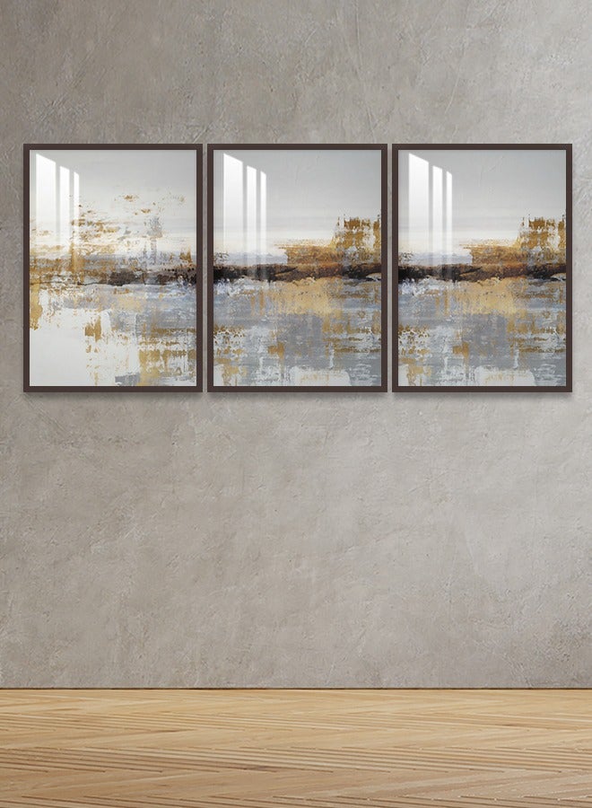 4gdran Three wooden wall paintings with an abstract design, size (150x70) cm, with a wooden frame and a transparent acrylic layer - Image 4