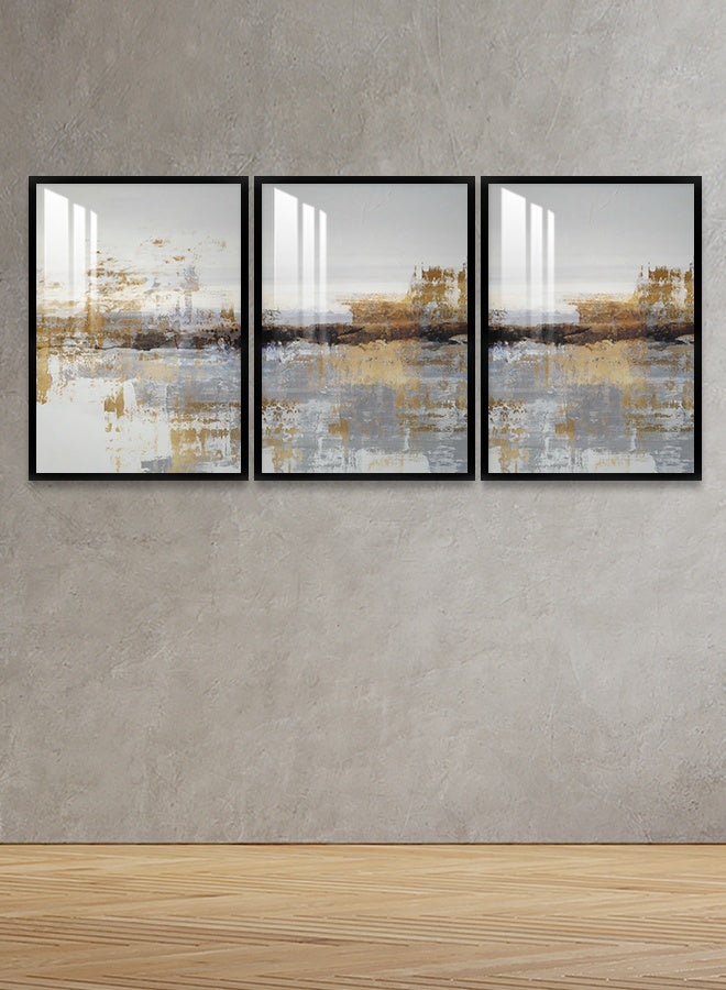 4gdran Three wooden wall paintings with an abstract design, size (150x70) cm, with a wooden frame and a transparent acrylic layer - Image 3