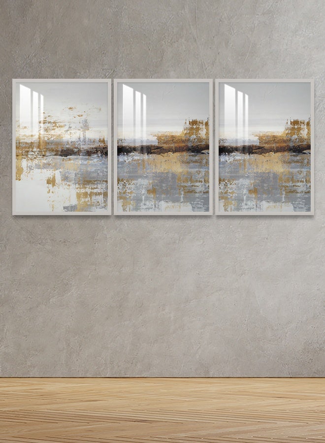 4gdran Three wooden wall paintings with an abstract design, size (150x70) cm, with a wooden frame and a transparent acrylic layer - Image 2