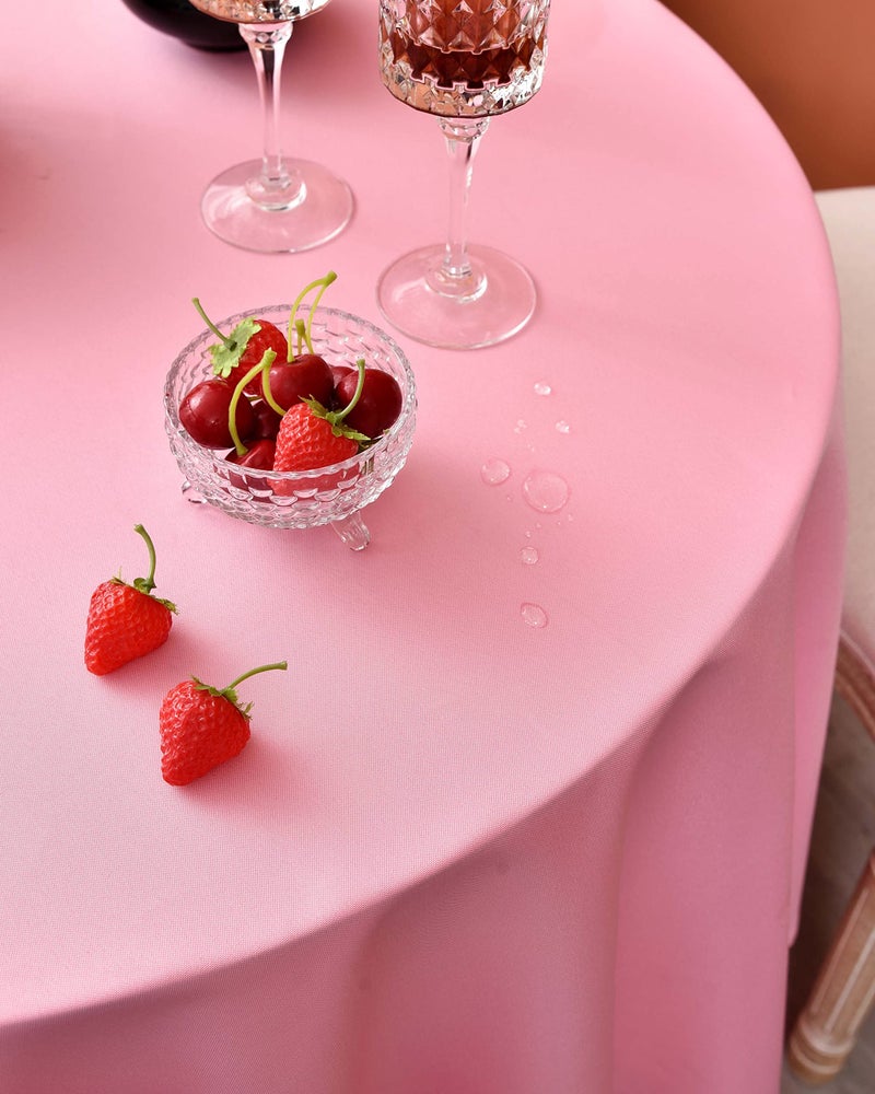 MEANMOY Pink 210 GSM Water & Stain Resistant Round Tablecloth for Circle Table - Solid 70 Inch Table Cloth Cover in Wrinkle Free Durable Washable Polyester Fabric for Wedding  Party  Banquet - Image 3