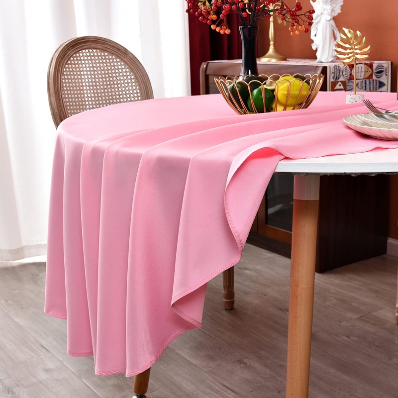 MEANMOY Pink 210 GSM Water & Stain Resistant Round Tablecloth for Circle Table - Solid 70 Inch Table Cloth Cover in Wrinkle Free Durable Washable Polyester Fabric for Wedding  Party  Banquet - Image 2