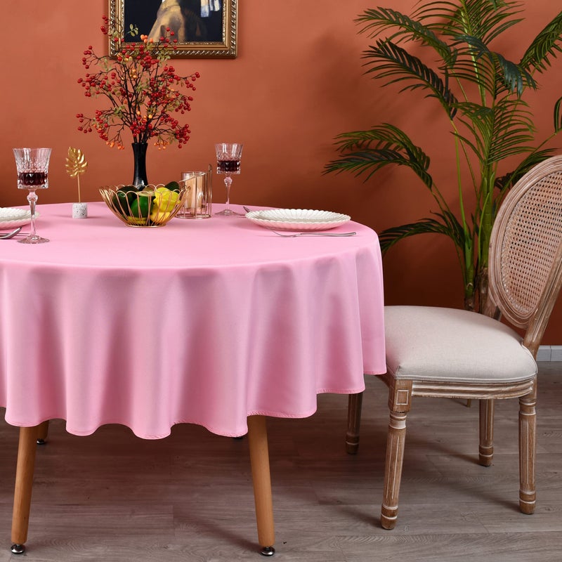 MEANMOY Pink 210 GSM Water & Stain Resistant Round Tablecloth for Circle Table - Solid 70 Inch Table Cloth Cover in Wrinkle Free Durable Washable Polyester Fabric for Wedding  Party  Banquet - Image 1