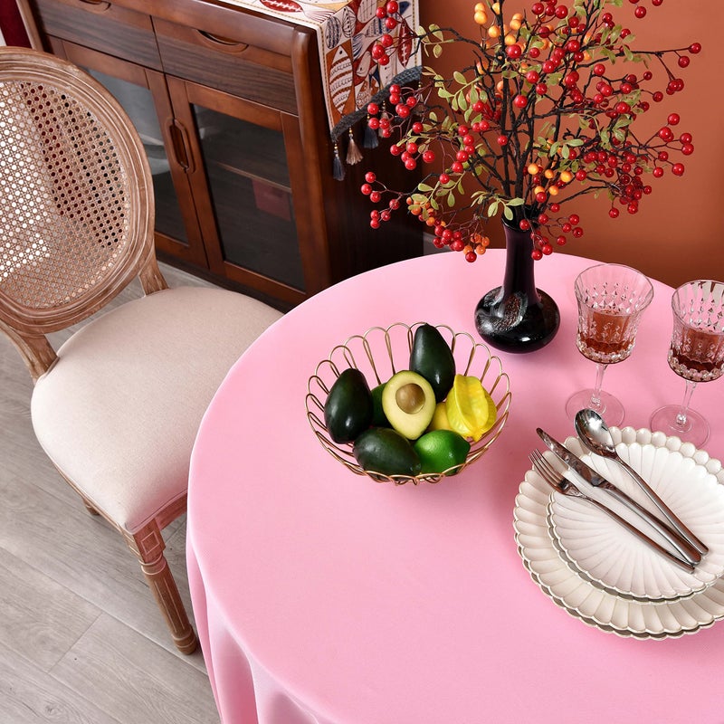 MEANMOY Pink 210 GSM Water & Stain Resistant Round Tablecloth for Circle Table - Solid 70 Inch Table Cloth Cover in Wrinkle Free Durable Washable Polyester Fabric for Wedding  Party  Banquet - Image 5