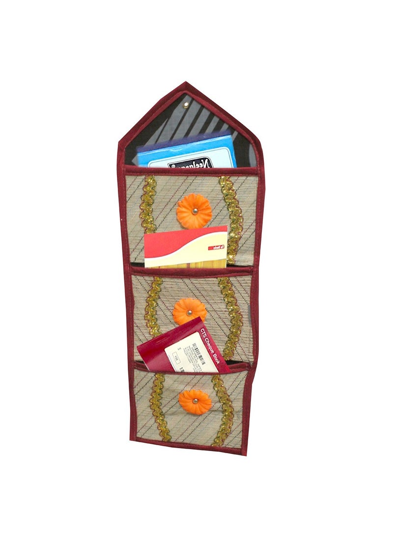 Hd fashion Hd fashion Multicolor Jute Wall Organizer 3 Pocket Magazine Holder 28 x 9 Inches  - Image 1