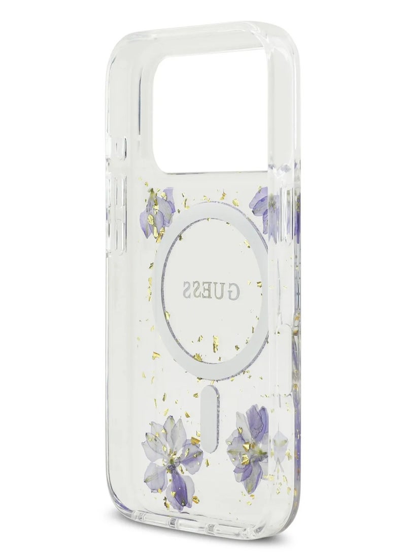 GUESS iPhone 17 Pro Max MagSafe Case / Reisn Case Cover With Flowers & Glitter Pattern - Purple - Image 5