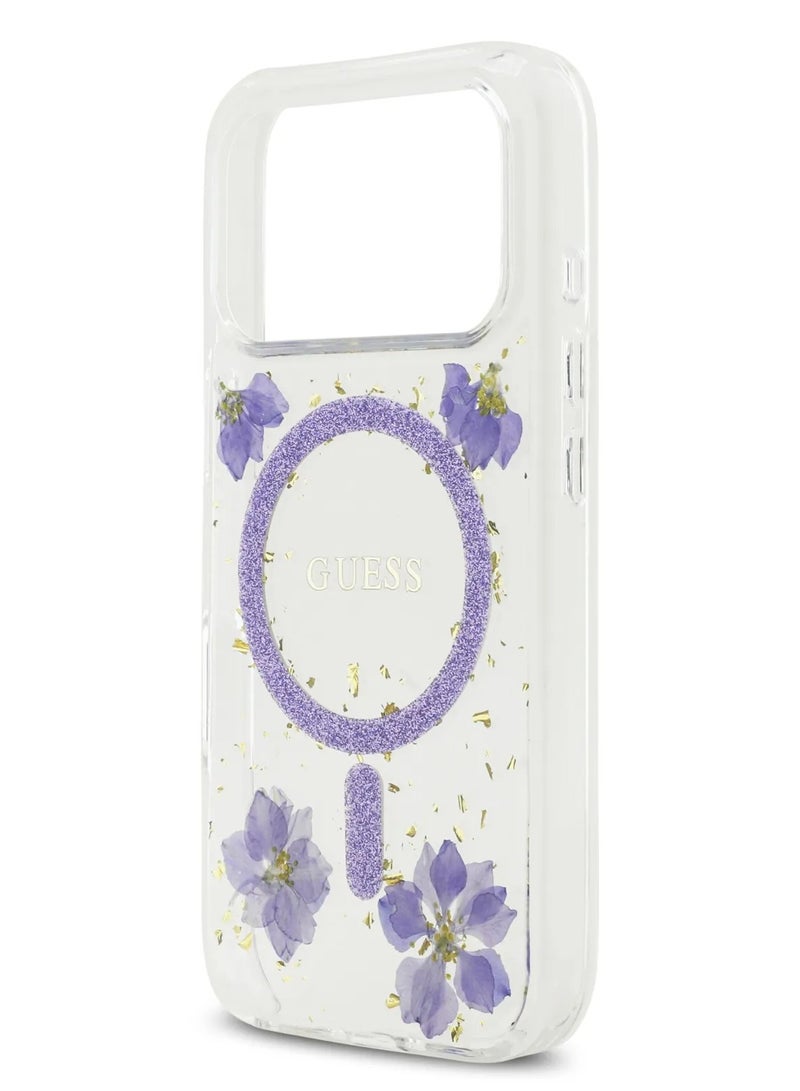 GUESS iPhone 17 Pro Max MagSafe Case / Reisn Case Cover With Flowers & Glitter Pattern - Purple - Image 4