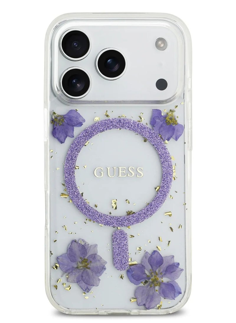 GUESS iPhone 17 Pro Max MagSafe Case / Reisn Case Cover With Flowers & Glitter Pattern - Purple - Image 1