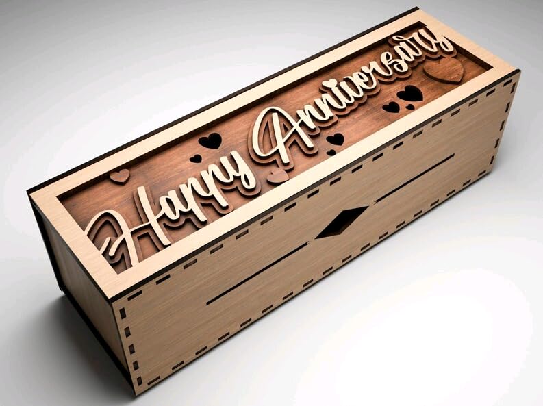 MeeCraft Wooden 3D Design Wine Gift Box for Anniversary Wedding Birthday Engagemet Greeting 333x99x106cm Brown and Beige - Image 3
