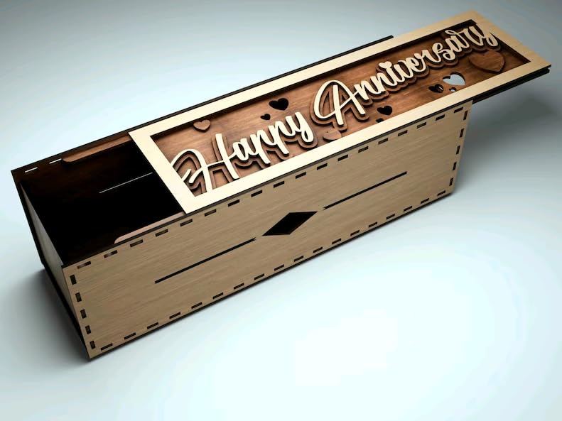 MeeCraft Wooden 3D Design Wine Gift Box for Anniversary Wedding Birthday Engagemet Greeting 333x99x106cm Brown and Beige - Image 1