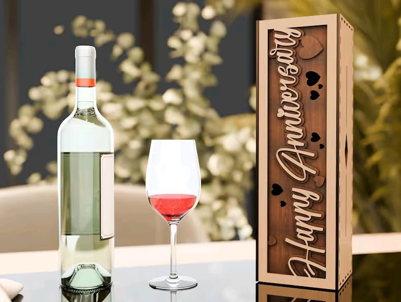 MeeCraft Wooden 3D Design Wine Gift Box for Anniversary Wedding Birthday Engagemet Greeting 333x99x106cm Brown and Beige - Image 2